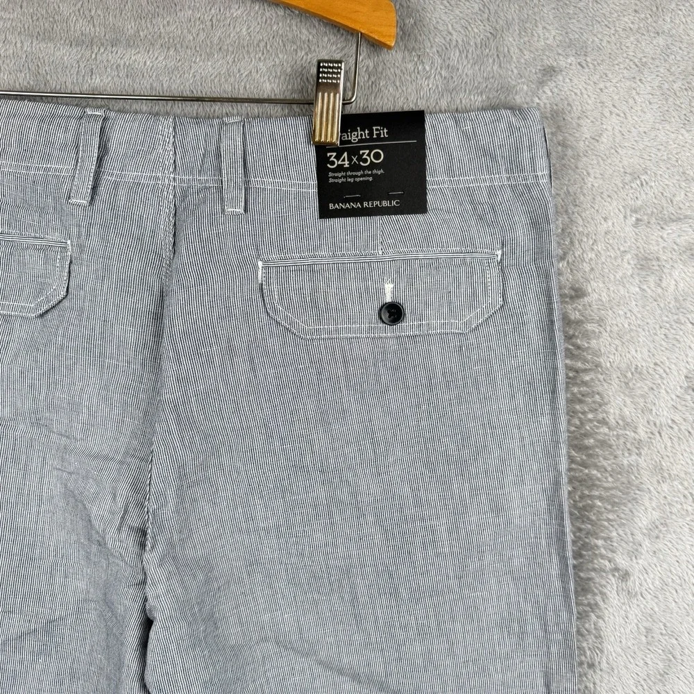 Banana Republic Pants Mens 34x30‎ Gray White PInstripe Straight Fit Linen NWT